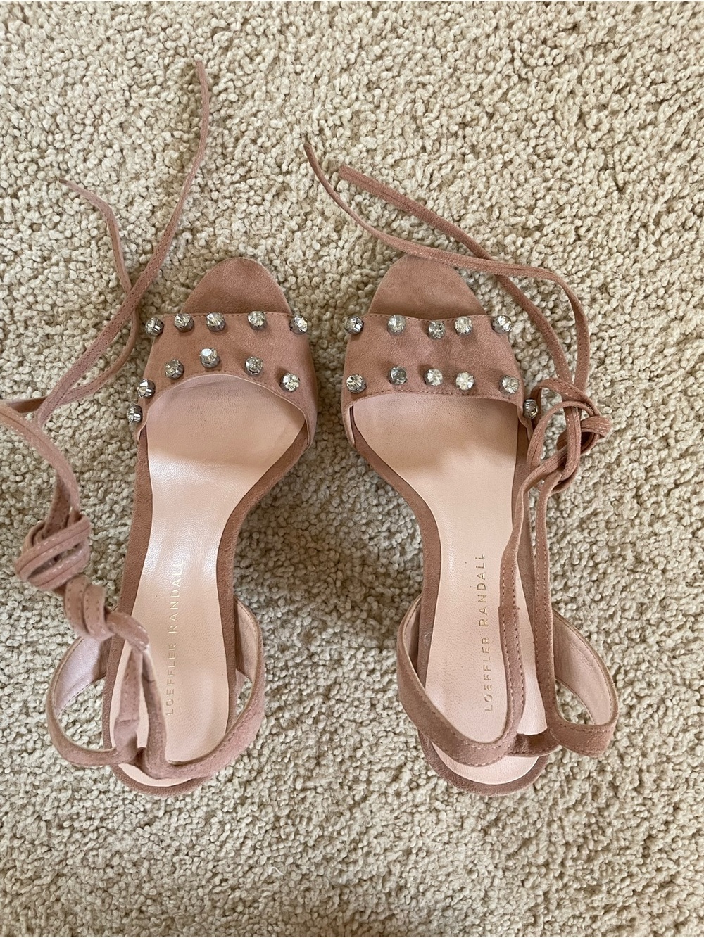 Loeffler Randall Blush Suede Crystal-Stud Ankle-Tie Sandals